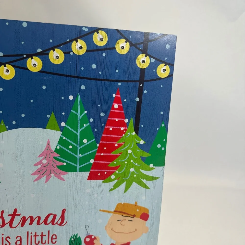 Hallmark Peanuts Charlie Brown Light-Up Sentiment Christmas Wood Sign‎ 12.5in